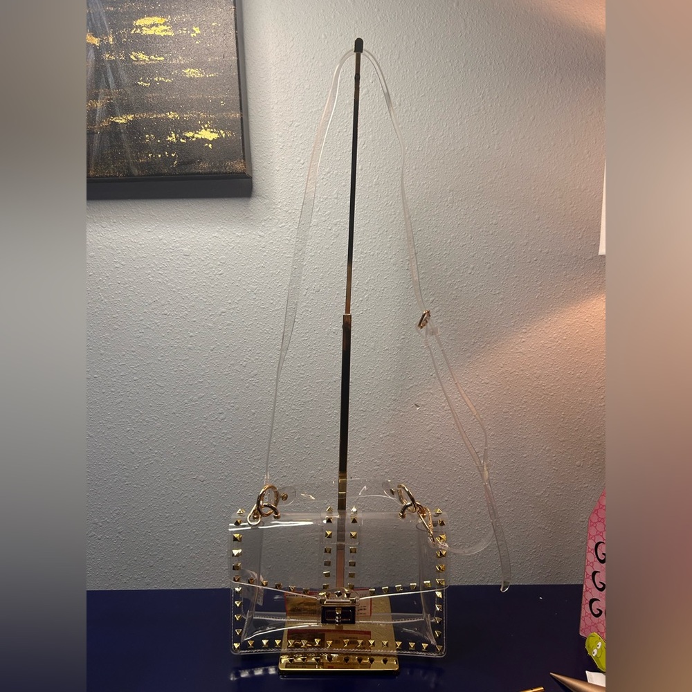 Transparent Studded Bag with Gold Accents - Picture 5 of 5
